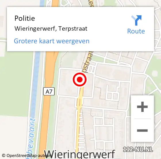 Locatie op kaart van de 112 melding: Politie Wieringerwerf, Terpstraat op 21 juli 2017 15:11