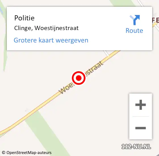 Locatie op kaart van de 112 melding: Politie Clinge, Woestijnestraat op 21 juli 2017 15:13
