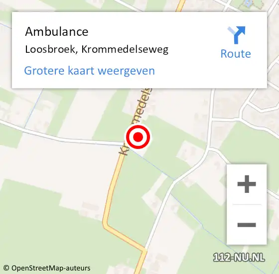 Locatie op kaart van de 112 melding: Ambulance Loosbroek, Krommedelseweg op 21 juli 2017 15:23