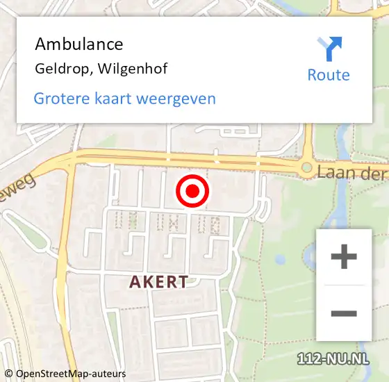 Locatie op kaart van de 112 melding: Ambulance Geldrop, Wilgenhof op 21 juli 2017 15:24