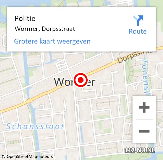 Locatie op kaart van de 112 melding: Politie Wormer, Dorpsstraat op 21 juli 2017 16:11