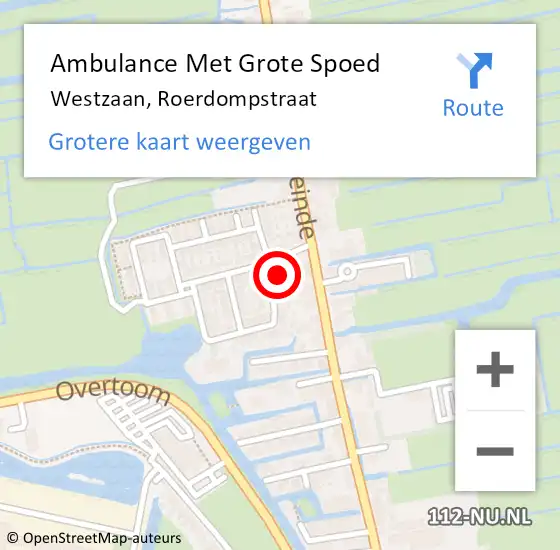 Locatie op kaart van de 112 melding: Ambulance Met Grote Spoed Naar Westzaan, Roerdompstraat op 21 juli 2017 16:13