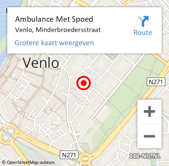 Locatie op kaart van de 112 melding: Ambulance Met Spoed Naar Venlo, Minderbroedersstraat op 21 juli 2017 16:51