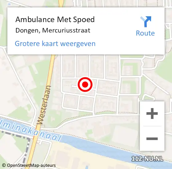 Locatie op kaart van de 112 melding: Ambulance Met Spoed Naar Dongen, Mercuriusstraat op 21 juli 2017 17:18