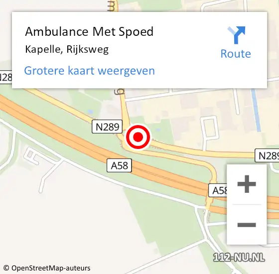 Locatie op kaart van de 112 melding: Ambulance Met Spoed Naar Kapelle, Rijksweg op 21 juli 2017 17:46