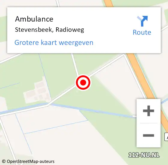 Locatie op kaart van de 112 melding: Ambulance Stevensbeek, Radioweg op 21 juli 2017 20:15