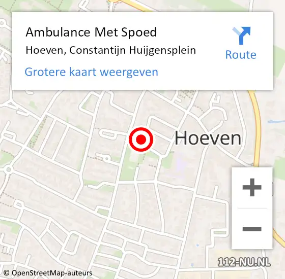 Locatie op kaart van de 112 melding: Ambulance Met Spoed Naar Hoeven, Constantijn Huijgensplein op 21 juli 2017 20:24