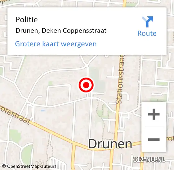 Locatie op kaart van de 112 melding: Politie Drunen, Deken Coppensstraat op 21 juli 2017 20:25