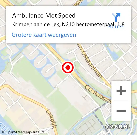 Locatie op kaart van de 112 melding: Ambulance Met Spoed Naar Krimpen aan de Lek, N210 hectometerpaal: 3,2 op 21 juli 2017 20:44