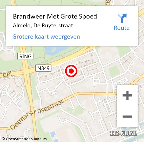 Locatie op kaart van de 112 melding: Brandweer Met Grote Spoed Naar Almelo, De Ruyterstraat op 21 juli 2017 23:33