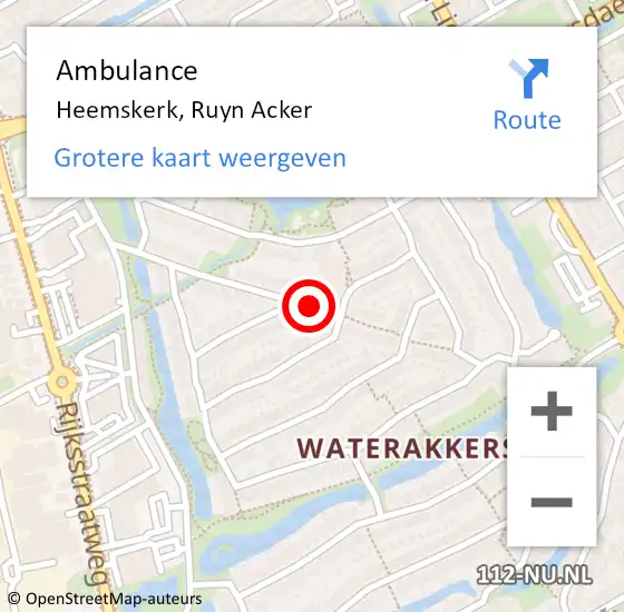Locatie op kaart van de 112 melding: Ambulance Heemskerk, Ruyn Acker op 21 juli 2017 23:39