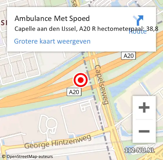 Locatie op kaart van de 112 melding: Ambulance Met Spoed Naar Capelle aan den IJssel, A20 L hectometerpaal: 39,0 op 22 juli 2017 00:59
