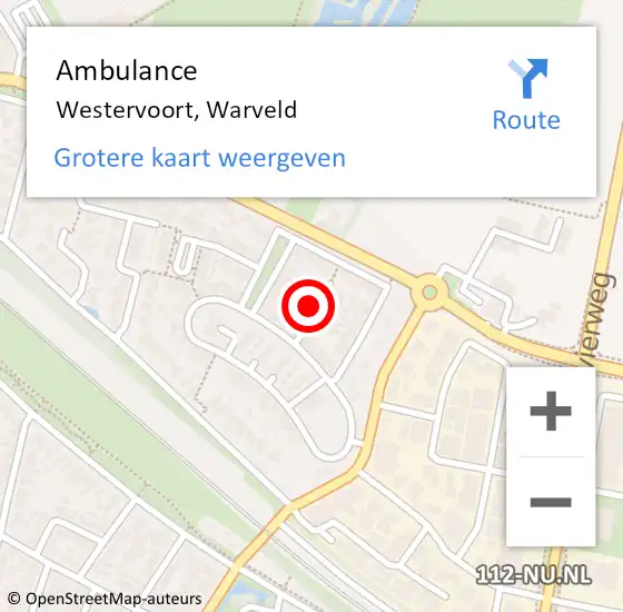 Locatie op kaart van de 112 melding: Ambulance Westervoort, Warveld op 22 juli 2017 01:27