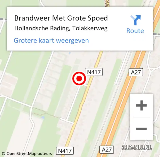 Locatie op kaart van de 112 melding: Brandweer Met Grote Spoed Naar Hollandsche Rading, Tolakkerweg op 22 juli 2017 01:39