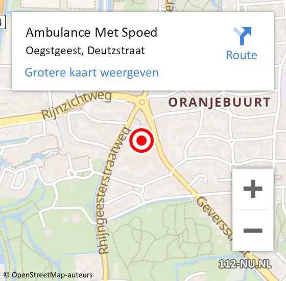 Locatie op kaart van de 112 melding: Ambulance Met Spoed Naar Oegstgeest, Deutzstraat op 22 juli 2017 03:26