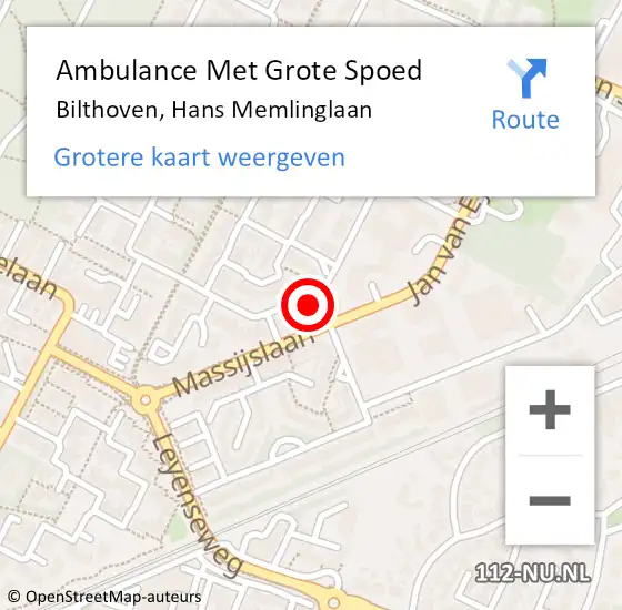 Locatie op kaart van de 112 melding: Ambulance Met Grote Spoed Naar Bilthoven, Hans Memlinglaan op 22 juli 2017 03:49