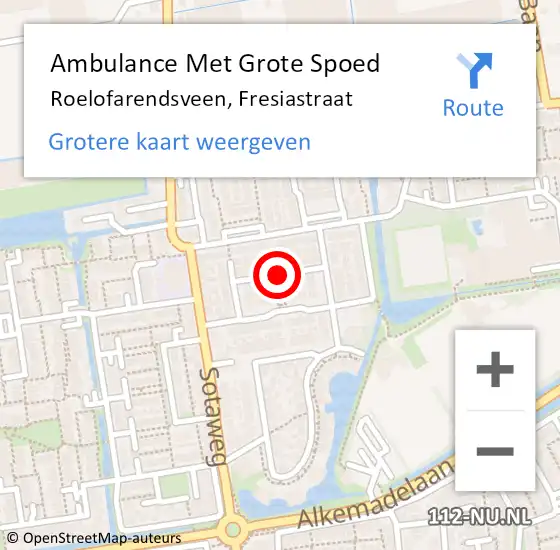 Locatie op kaart van de 112 melding: Ambulance Met Grote Spoed Naar Roelofarendsveen, Fresiastraat op 22 juli 2017 05:58