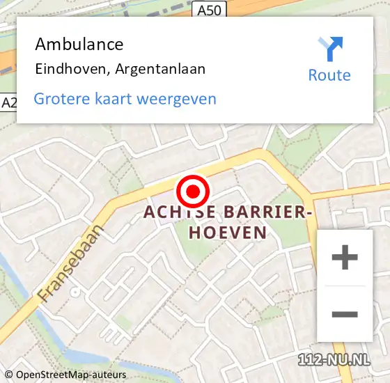 Locatie op kaart van de 112 melding: Ambulance Eindhoven, Argentanlaan op 22 juli 2017 09:30