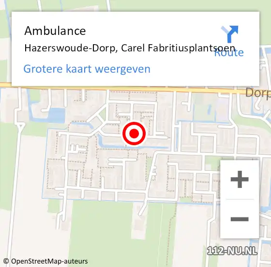 Locatie op kaart van de 112 melding: Ambulance Hazerswoude-Dorp, Carel Fabritiusplantsoen op 22 juli 2017 10:11