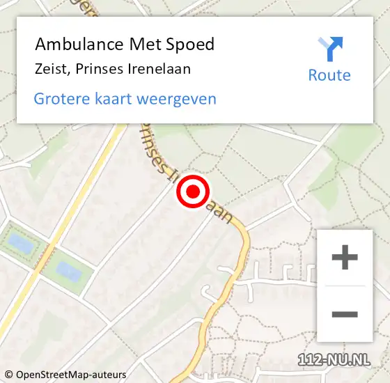 Locatie op kaart van de 112 melding: Ambulance Met Spoed Naar Zeist, Prinses Irenelaan op 22 juli 2017 10:23