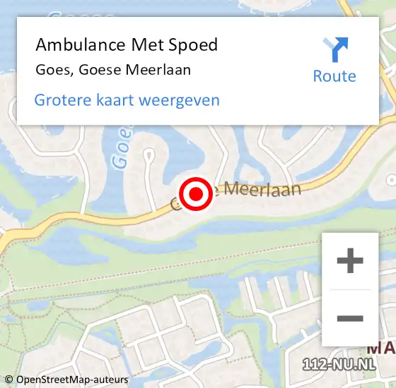 Locatie op kaart van de 112 melding: Ambulance Met Spoed Naar Goes, Goese Meerlaan op 22 juli 2017 10:32