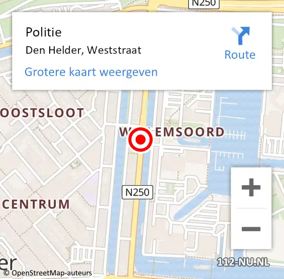 Locatie op kaart van de 112 melding: Politie Den Helder, Weststraat op 22 juli 2017 10:34