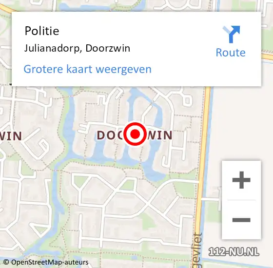Locatie op kaart van de 112 melding: Politie Julianadorp, Doorzwin op 22 juli 2017 11:09