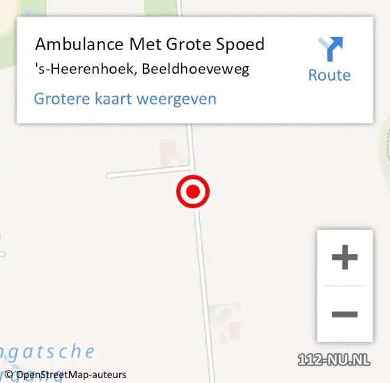 Locatie op kaart van de 112 melding: Ambulance Met Grote Spoed Naar 's-Heerenhoek, Beeldhoeveweg op 22 juli 2017 11:24