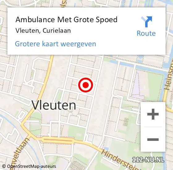 Locatie op kaart van de 112 melding: Ambulance Met Grote Spoed Naar Vleuten, Curielaan op 22 juli 2017 13:06