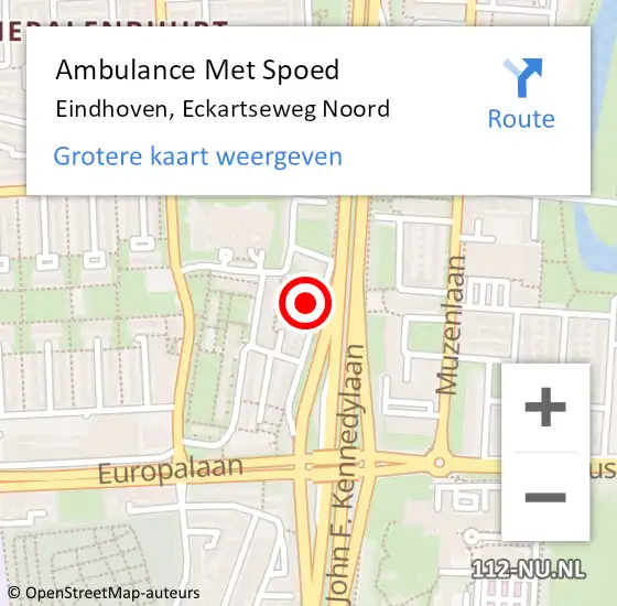 Locatie op kaart van de 112 melding: Ambulance Met Spoed Naar Eindhoven, Eckartseweg Noord op 22 juli 2017 14:20