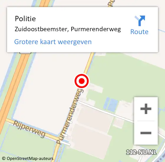 Locatie op kaart van de 112 melding: Politie Zuidoostbeemster, Purmerenderweg op 22 juli 2017 14:22