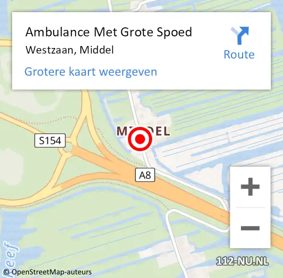 Locatie op kaart van de 112 melding: Ambulance Met Grote Spoed Naar Westzaan, Middel op 22 juli 2017 14:37