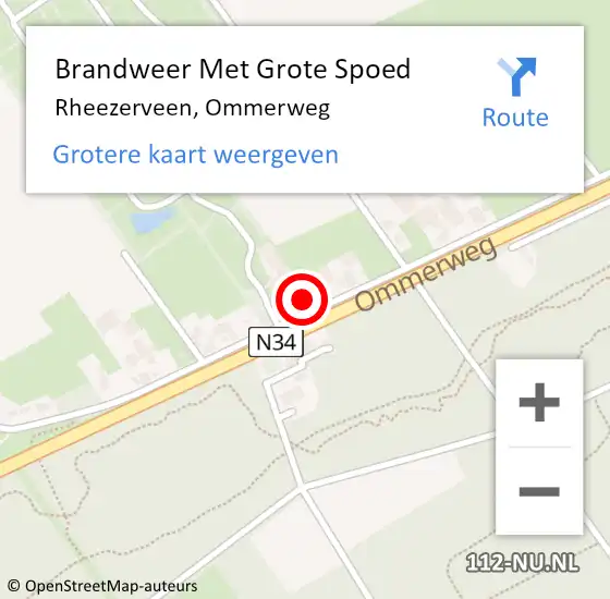 Locatie op kaart van de 112 melding: Brandweer Met Grote Spoed Naar Rheezerveen, Ommerweg op 22 juli 2017 16:16