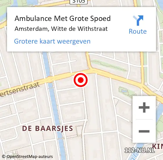 Locatie op kaart van de 112 melding: Ambulance Met Grote Spoed Naar Amsterdam, Witte De Withstraat op 22 juli 2017 16:55