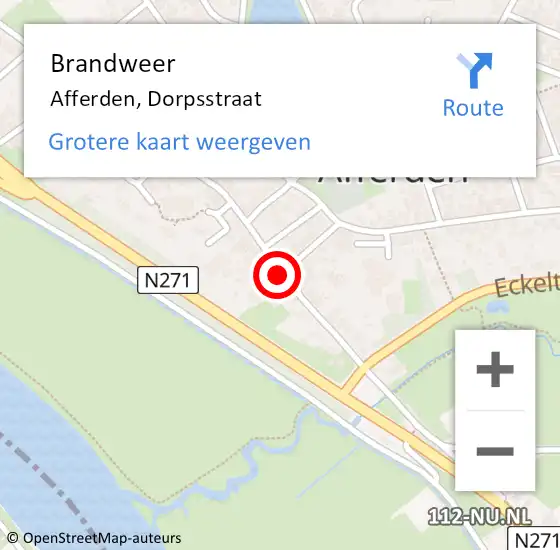 Locatie op kaart van de 112 melding: Brandweer Afferden, Dorpsstraat op 22 juli 2017 16:58