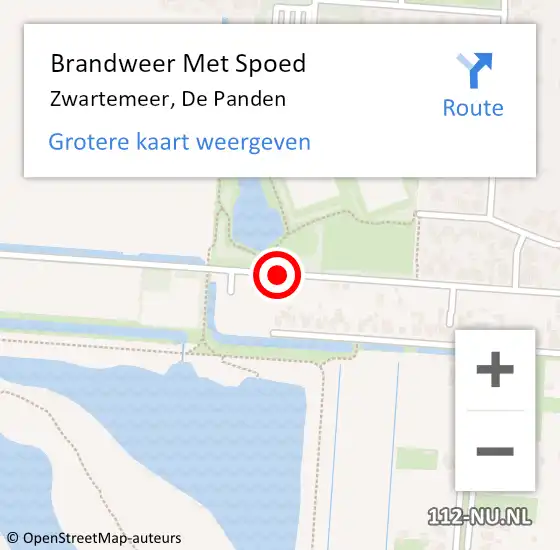 Locatie op kaart van de 112 melding: Brandweer Met Spoed Naar Zwartemeer, De Panden op 22 juli 2017 17:19