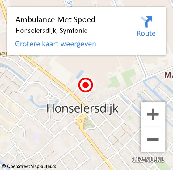 Locatie op kaart van de 112 melding: Ambulance Met Spoed Naar Honselersdijk, Symfonie op 22 juli 2017 17:46