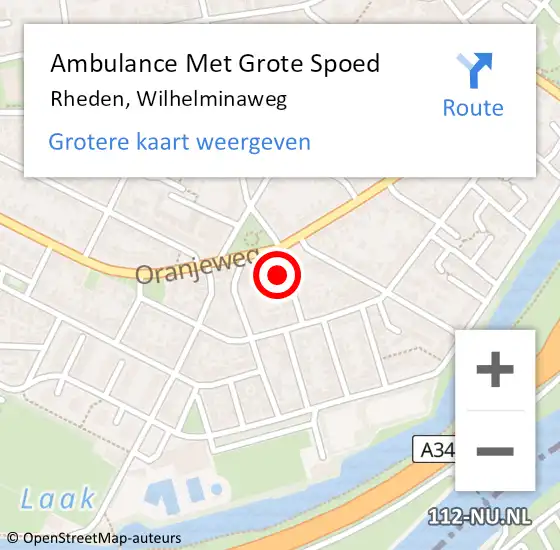 Locatie op kaart van de 112 melding: Ambulance Met Grote Spoed Naar Rheden, Wilhelminaweg op 22 juli 2017 19:01