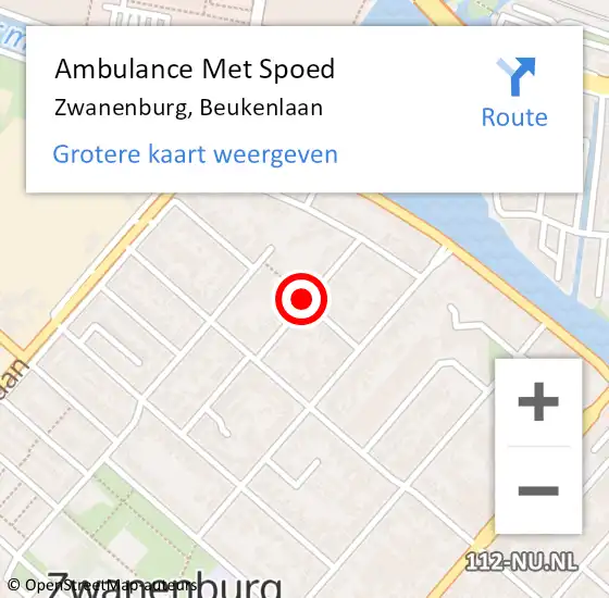 Locatie op kaart van de 112 melding: Ambulance Met Spoed Naar Zwanenburg, Beukenlaan op 22 juli 2017 21:34