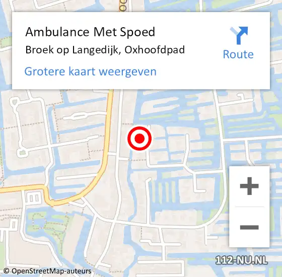 Locatie op kaart van de 112 melding: Ambulance Met Spoed Naar Broek op Langedijk, Oxhoofdpad op 22 juli 2017 21:54