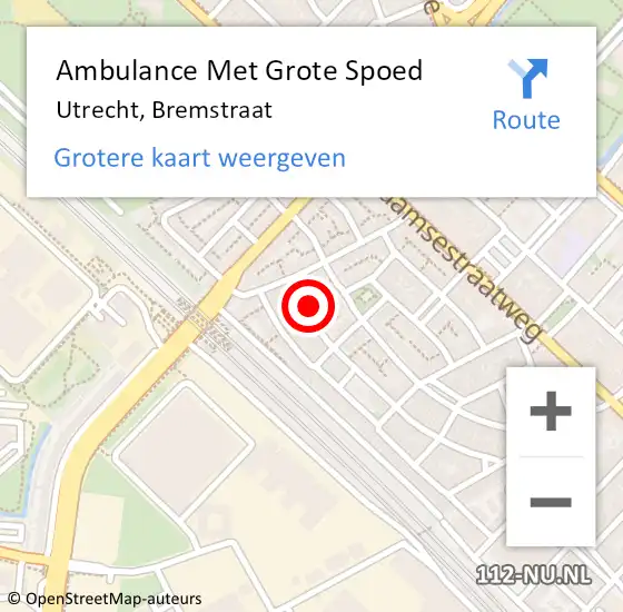 Locatie op kaart van de 112 melding: Ambulance Met Grote Spoed Naar Utrecht, Bremstraat op 22 juli 2017 22:04