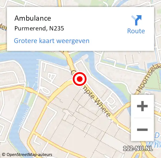 Locatie op kaart van de 112 melding: Ambulance Purmerend, N235 op 22 juli 2017 22:53