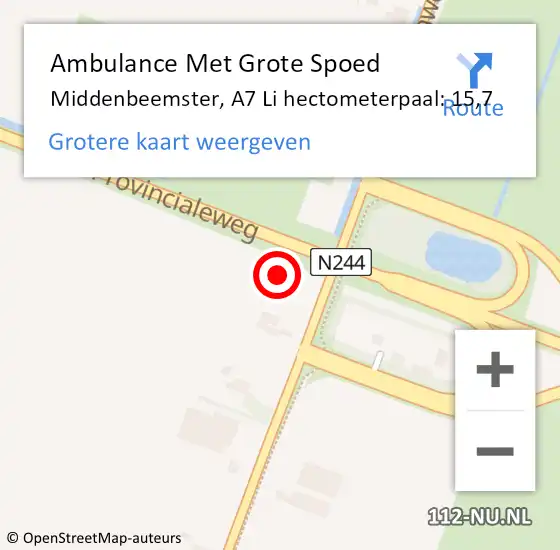 Locatie op kaart van de 112 melding: Ambulance Met Grote Spoed Naar Middenbeemster, A7 Li hectometerpaal: 21,6 op 23 juli 2017 00:24