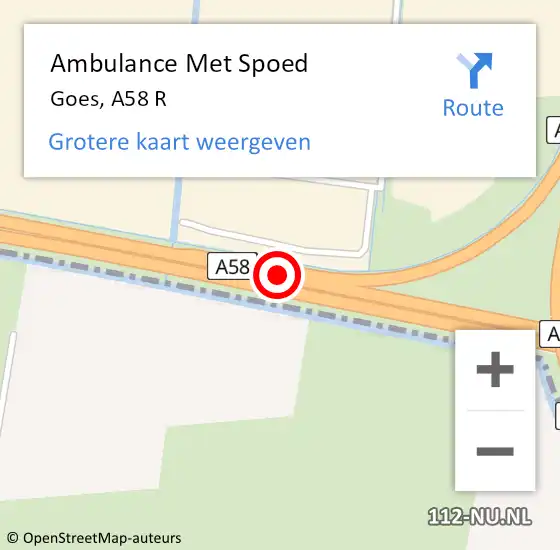 Locatie op kaart van de 112 melding: Ambulance Met Spoed Naar Goes, A58 L op 23 juli 2017 01:12