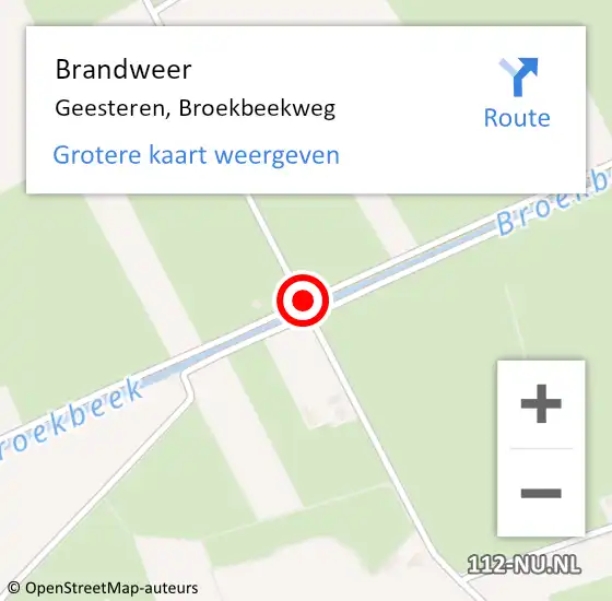 Locatie op kaart van de 112 melding: Brandweer Geesteren, Broekbeekweg op 23 juli 2017 02:42