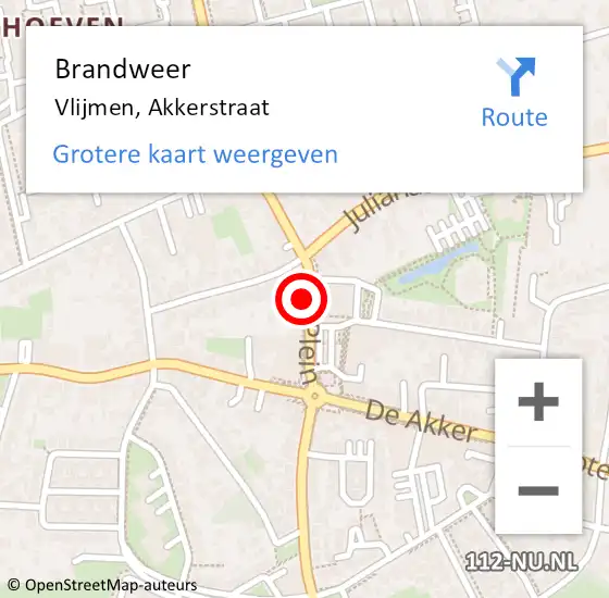 Locatie op kaart van de 112 melding: Brandweer Vlijmen, Akkerstraat op 27 januari 2014 18:50