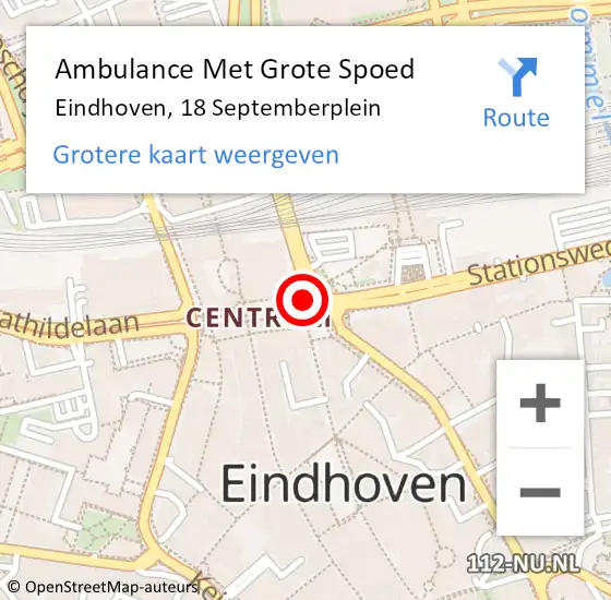 Locatie op kaart van de 112 melding: Ambulance Met Grote Spoed Naar Eindhoven, 18 Septemberplein op 23 juli 2017 03:43