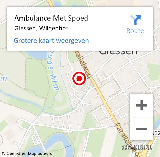 Locatie op kaart van de 112 melding: Ambulance Met Spoed Naar Giessen, Wilgenhof op 23 juli 2017 06:46