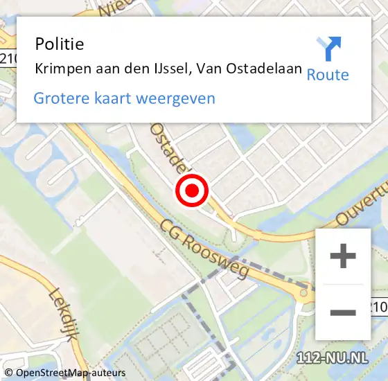 Locatie op kaart van de 112 melding: Politie Krimpen aan den IJssel, Van Ostadelaan op 27 januari 2014 19:03