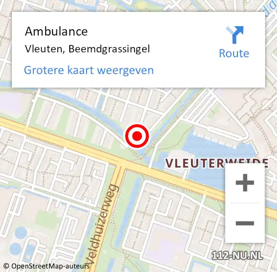 Locatie op kaart van de 112 melding: Ambulance Vleuten, Beemdgrassingel op 23 juli 2017 11:30